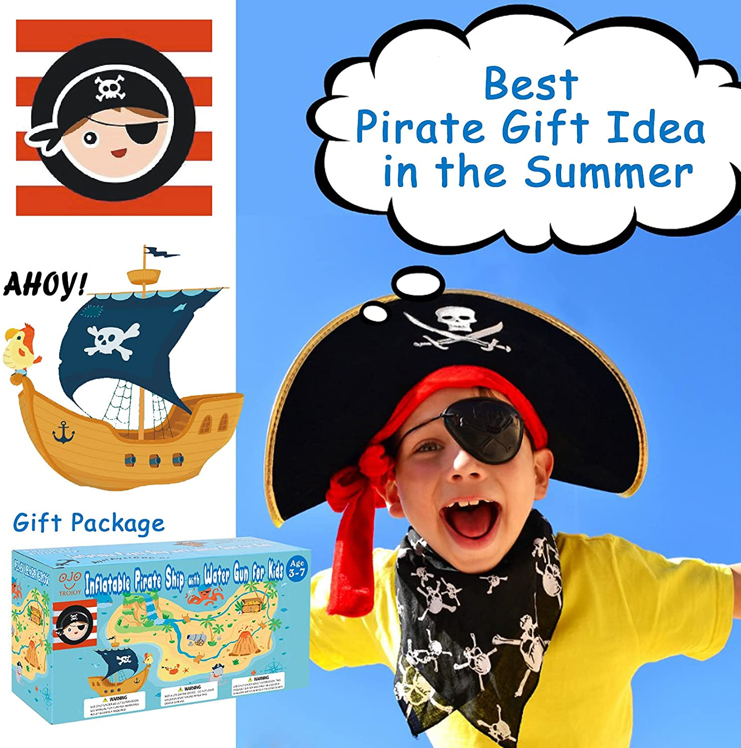 TROJOY 3-in-1 Pool Floats for Kids Toddler, Pool Toys with Water Gun, Pirate Ship Toys for Boys Girls - Image 5